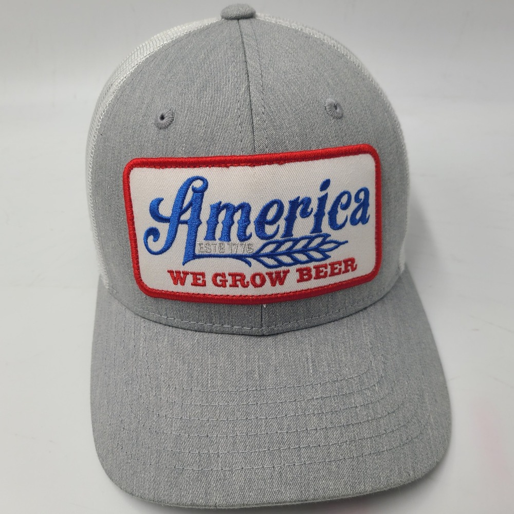 Rural Cloth Hat Snapback Trucker Mesh Gray‎ White America We Grow Beer Patch Men